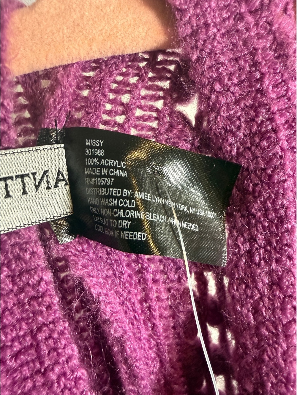 NWT Anthony Original Purple Fringe Knit Open Front Poncho One Size - Picture 4 of 7